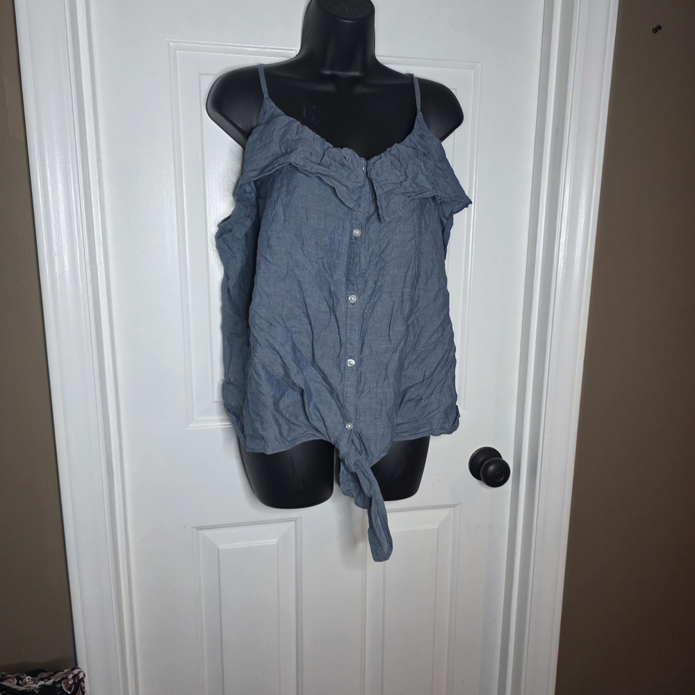 Old Navy Blue Ruffle Button-Front Tie-Hem Camisole